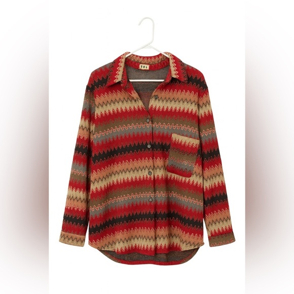 POL Tops - POL Zigzag Knit Button Front Shirt Cardigan, Size L
